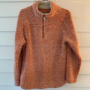 Green Tea Burnt Orange Sherpa Pullover Fleece / Size Large